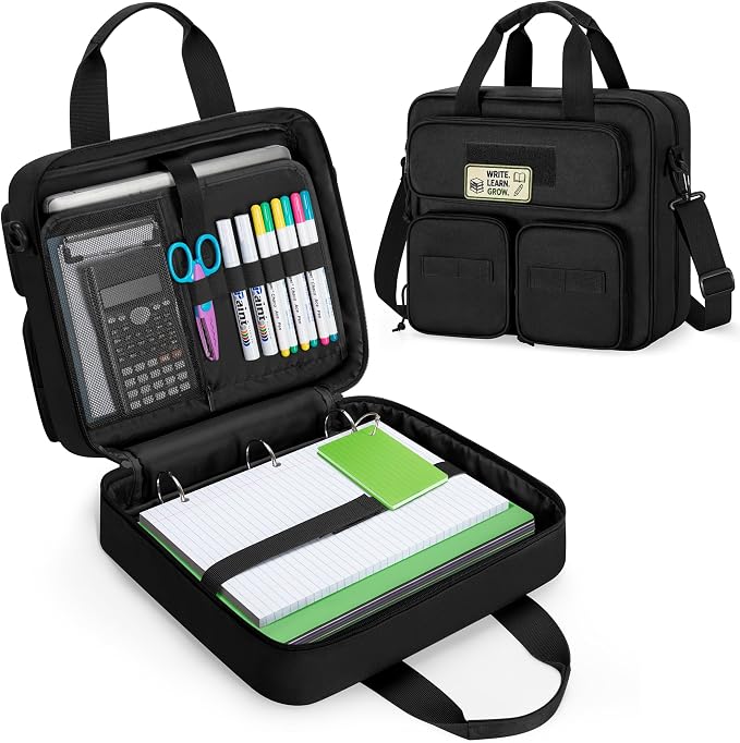 Fasrom Tactical 3 Ring Zipper Binder, 2 Inch Binder Organzier Bag for Men | 2-Inch O-Ring, Holds 500 Sheets, Fits 13-Inch Laptop, 3 Exterior Pockets, Shoulder Strap for Work & Office, Black