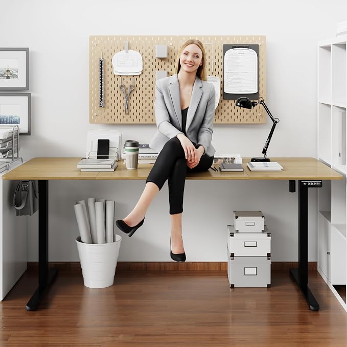 Shintenchi Standing Desk, 71x31 Inch Height Adjustable Electric Sit Stand up Desk, Ergonomic Rising Computer Table, Modern Lift Gaming Desk Workstation for Home Office, Walnut and Black