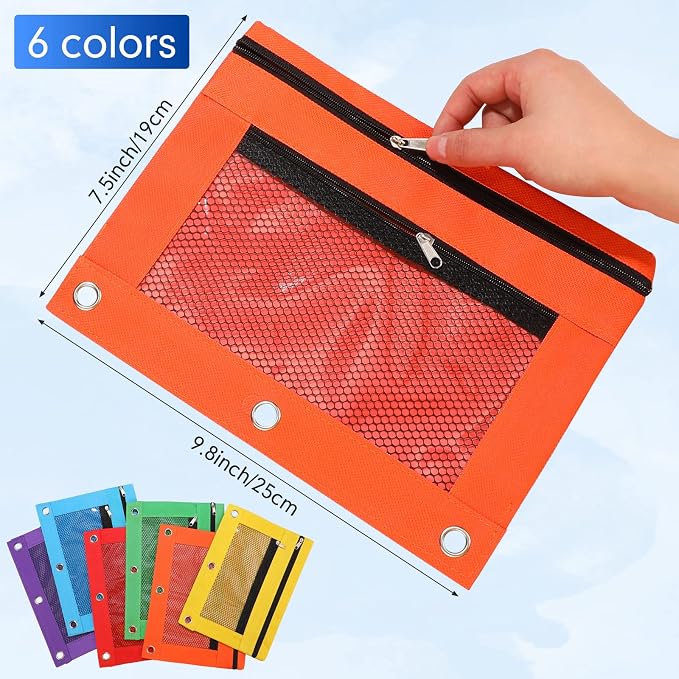 Leelosp 48 Pack Pencil Pouch for 3 Ring Binder,Classic Color | Bulk Mesh Zipper Binder Pouches Pencil Boxes for Classroom Pencils Case Bags for Storing School Students Teacher Supplies