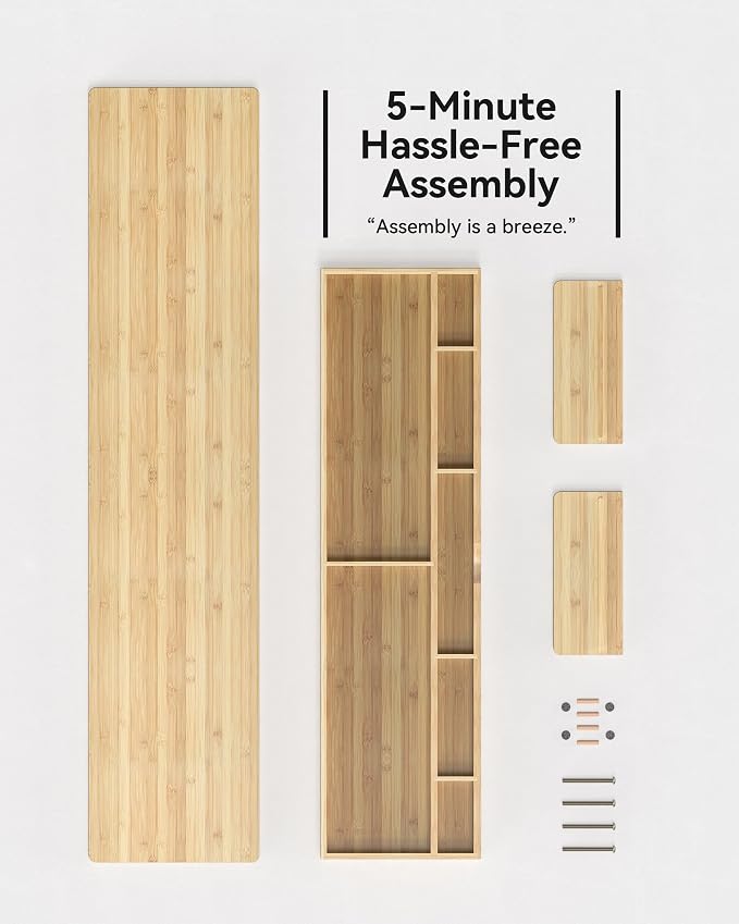 42" Dual Monitor Stand Riser with Large Drawer Keyboard Storage | Double Computer Monitor Riser Shelf for 55-72 Inch Desk Aesthetic Workplace Setup Desktop Organizer Bamboo