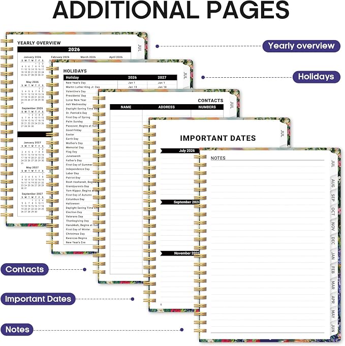 Planner 2026-2027, Monthly & Weekly Jul 2026-Jun 2027 Calendar Book | 6.3" x 8.5", Hardcover Spiral Planner with Tabs, School & Daily Pretty Agenda for Women, Students, Teachers, Lavender Dusk