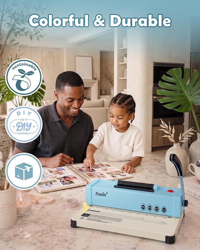46-Hole Binding Machine Spiral Coil Binder Classic Blue,DIY Book Binder Kits with Electric Coil Inserter,100pcs Comb Binding Spines,for Letter Size/A4/A5 School Office Home