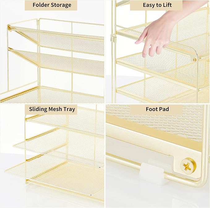 Desk Organizer, 6-Tier Paper Organizer Letter Tray, Gold | Desk Organizers and Accessories, Office Desk Accessories & Workspace Organizers, Desktop File Organizer for Office Supplies