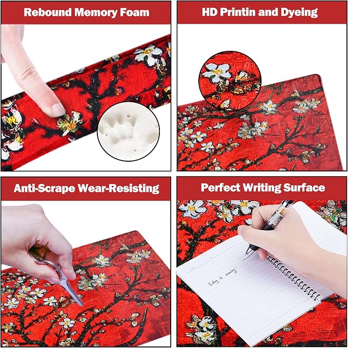 Large Gaming Mouse Pad, Keyboard Wrist Rest Pad & Wrist Support Mousepad Set, Stitched Edge, Extended, Non-Slip Base, Memory Foam Desk Mat 4pcs for Office & Home, Red Van Gogh Painting