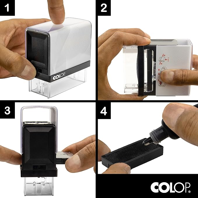 COLOP Small Size Self Inking Custom Text Stamp - Choose from Many Fonts & 15 Ink Colors