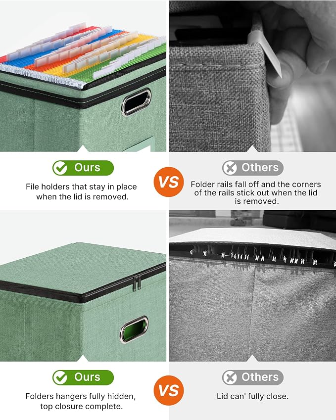 Oterri File Box Small 2-Pack Mesh Pockets Hanging Organizer for Letter-Size | Dustproof Lid. 3 Mesh Pockets. Collapsible Scratch-Resistant GRS Linen. Slide Rails. Office, Home, Dorm