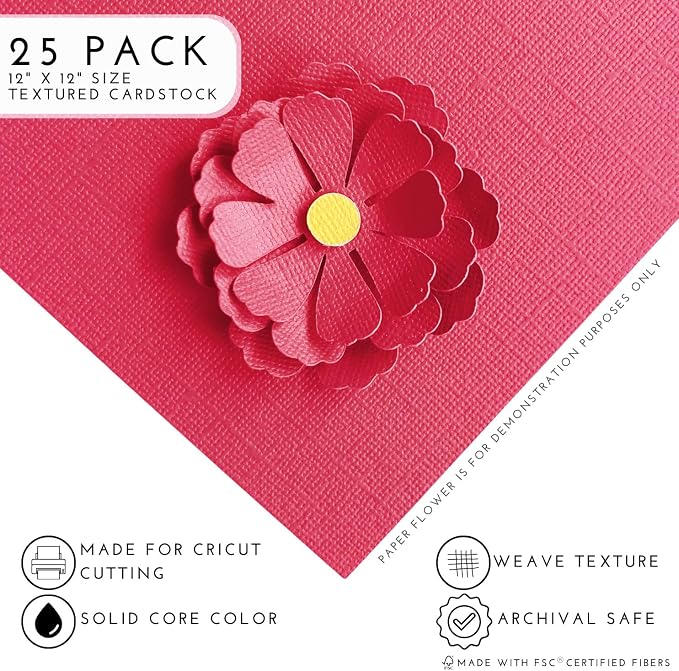 Vermillion—12x12 Textured Cardstock | 80lb Textured Red Scrapbook Paper | Premium Cardstock for Cricut Cutting | 25 Sheets