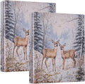 Winter Deer Pine Tree Forest 3 Ring Binder 1.5" Decorative D-Ring Binder with Clipboard&3 Clear Pockets, Holds 200 Sheets A4 Size Paper Waterproof Binders for School Home Office|2 Pack