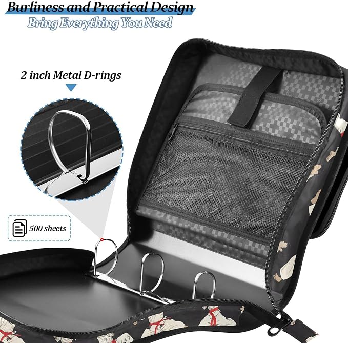 Karate Black Background 3 Ring Binder Bag 1.5 inch Binder Organizer with Zipper Shoulder Strap 500 Sheet Documents Storage for School Office