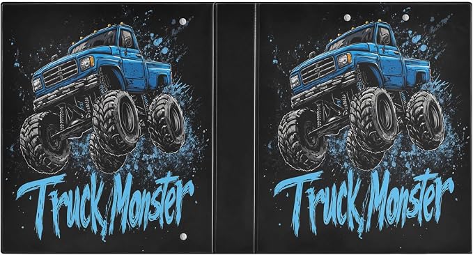Monster Truck Round Ring Binders 1.5 Inch Race Car 3 Ring Clipboard Binder for Office School Work Supplies File Folder 200 Sheet Capacity Easy Open