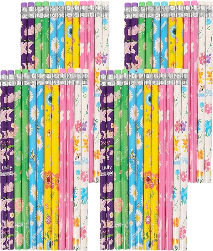 144pcs Flowers Pencils with Eraser Wood Pencils Bulk (Flowers, 144)