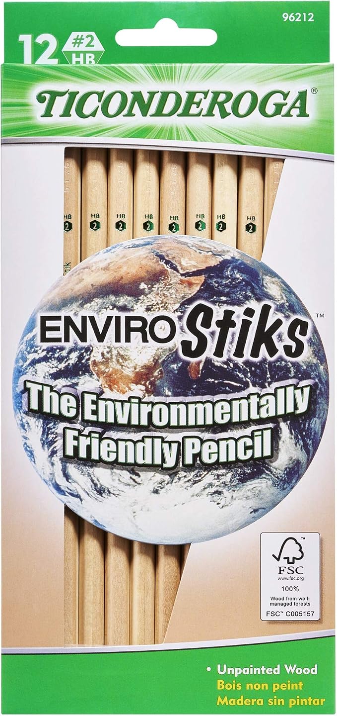 Ticonderoga EnviroStik, No. 2 Soft, Six 12-Count Hang Tab Boxes, Total 72 Pencils, (Wood-Cased Black Writing), Made from Recycled Content, 100% Recyclable (96212)