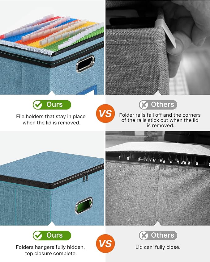 Oterri File Box Small 2-Pack Mesh Pockets Hanging Organizer for Letter-Size | Dustproof Lid. 3 Mesh Pockets. Collapsible Scratch-Resistant GRS Linen. Slide Rails. Office, Home, Dorm