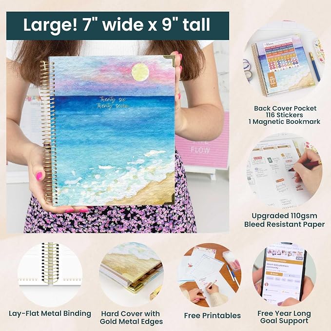 bloom daily planners 2026-2027 Hardcover Academic Year Goal & Vision Planner (July 2026 - July 2027) - 13 Months - Monthly & Weekly Calendar Agenda Organizer - 7.5" x 9" - Coastal Calm