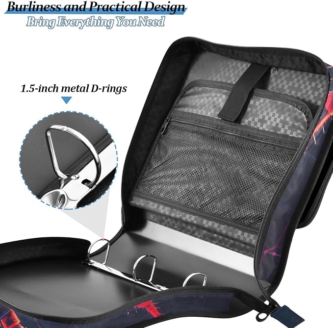 Spider Zipper Binder Bag 3 Ring Binder with Shoulder Strap Zip Up 500 Sheets Capacity Multi Pockets for School Office Supplies