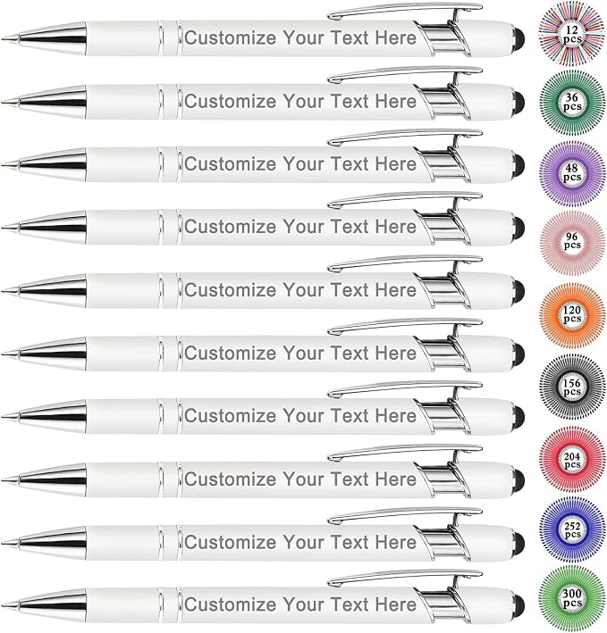Qingxily Up to 300 Pcs Custom Pens Bulk Personalized Pens with Free Engraving Customized Stylus Ballpoint Pens with Your Name Text Message for Business Graduation Anniversaries-12 Pcs