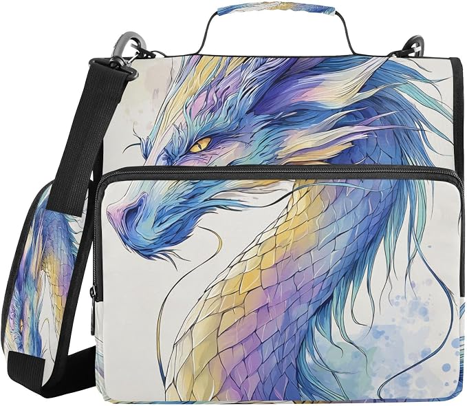 3 Ring Zipper Binder with Shoulder Strap Colorful Dragon 2 Inch Zippered Binder Bag 500 Sheet Capacity Multi Pockets for School Supplies