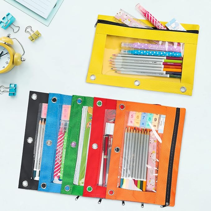 160 Packs 3 Ring Pencil Pouch Bulk, Zipper Pencil Case in 10 Colors | Pencil Pouches with Clear Window for Storing School Office Supplies, Cloth Pencil Bag for 3 Hole Binder