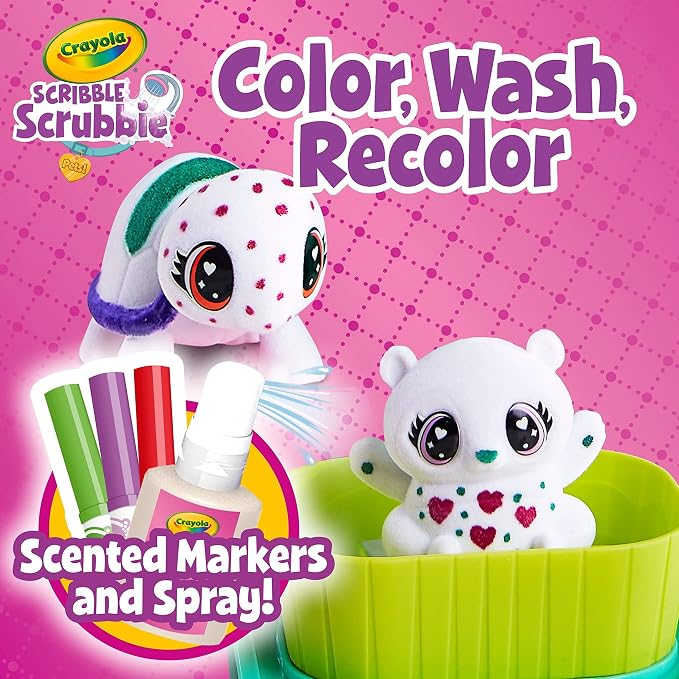 Crayola Scribble Scrubbie Pets Scented Spa, Animal Toy Playset, Includes Washable & Scented Markers, Gifts for Girls & Boys, Ages 3+ | Includes Washable & Scented Markers, Gifts for Girls & Boys, Ages 3+