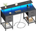 Huuger 55 inch Computer Desk with Power Outlets & 4 Drawers | Gaming Desk with LED Lights, Home Office Desk with Large Storage Space for Bedroom, Work from Home, Black