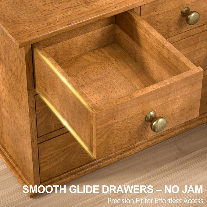Oak Desk Organizer with Drawers, Durable Wooden Desktop Storage Box | 4 Drawer Tabletop Organizer with Metal Handles & Non-Slip Pads for Office, Bedroom, Bathroom, Vanity & Makeup Storage, Walnut