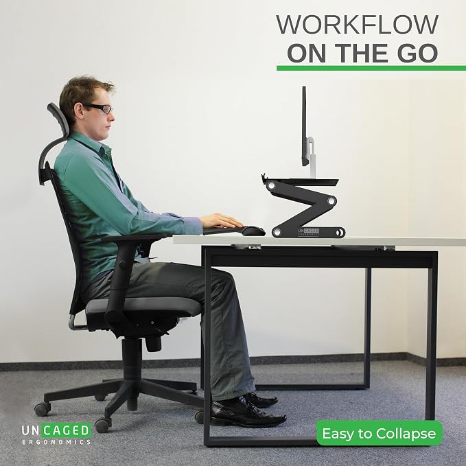 WorkEZ Monitor Stand, Single Mount Height Adjustable Monitor Riser for Desk, Ergonomic Desktop Computer Stand