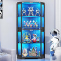 BROTTAR Lighted Corner Display Cabinet with Glass Doors for Collectibles | 65" Curio Cabinet with 3 Color LED Lights, 4-Tier Showcase Display Case with Human Body Sensor for Trophies, Books, Black