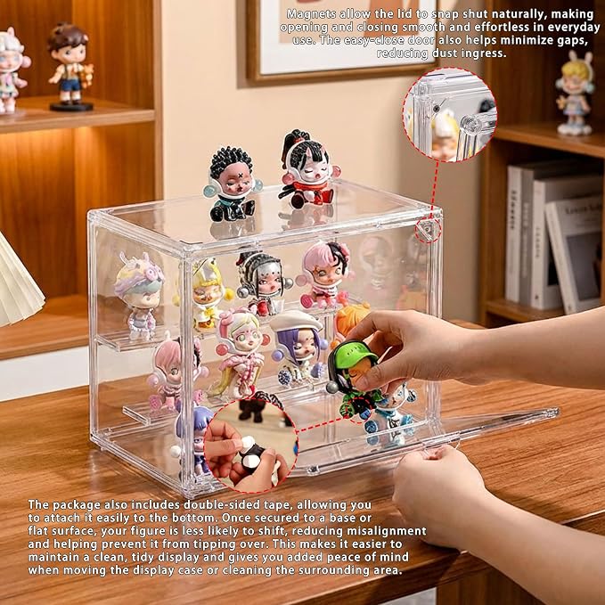Clear Acrylic Display Case for Figures, 3 Layer Adjustable Acrylic Boxes for Display, Stackable Display Boxes for Collectibles, Action Figure Display Case for Shoe, Bread, Cosmetic, Handbag, 2 Pack