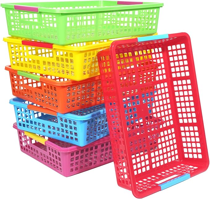 ZZYFGH 6 Pcs Colorful Plastic Classroom Storage Bins, Turn in Trays Classroom for Organizing A4 Papers Trays, Turn in Containers School Teachers Classroom Organization & Storage Supplies