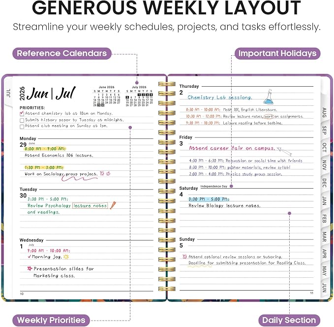 Taja Planner 2026-2027, Jul 2026-Jun 2027 Monthly & Weekly Calendar Planner | 6.3" x 8.5", Hardcover Academic Calendar, Teacher Student Agenda Book with Tabs, School Office Supplies, Fable Grove