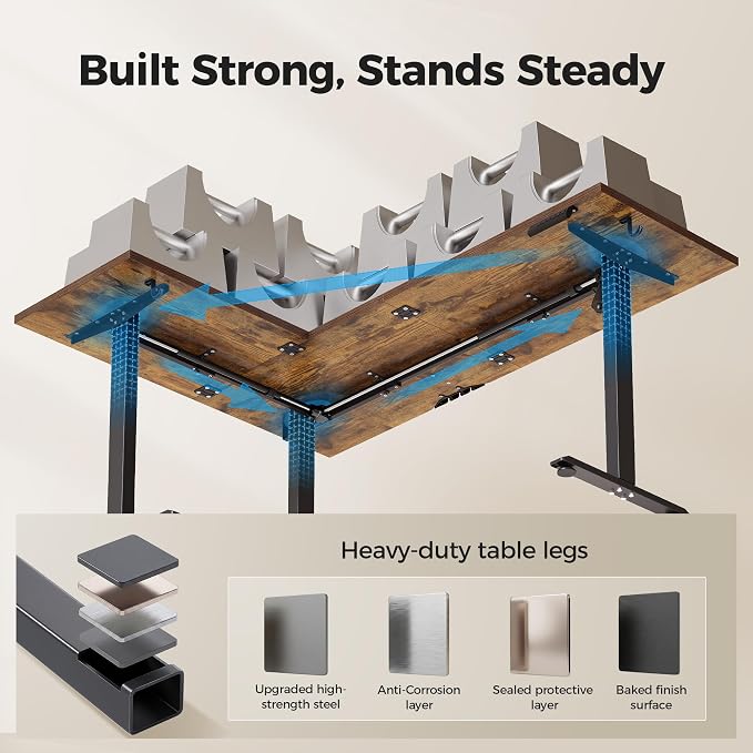 Agilestic L Shaped Standing Desk 63 inch Adjustable Height, Electric Corner Standing Desk, Sit Stand Computer Table with Splice Board, Rustic Brown | Corner Desk, Ample Workspace, Memory Presets, Hooks, Stable Steel Frame,176 lbs Capacity, Easy Assembl...