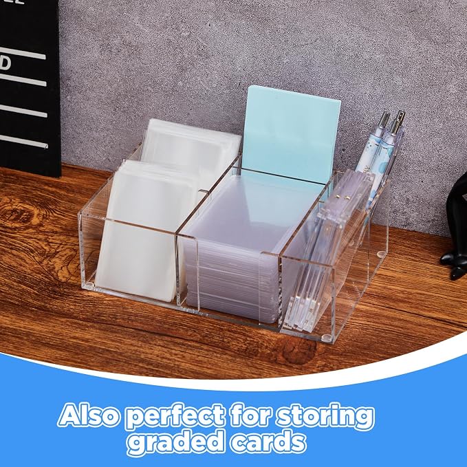 Acrylic Top Loaders Dispenser & Penny Sleeve Holder, Card Pack Dispenser with Pull-out Bottom Clear Desktop Storage Box for Trading TCG Sports Cards(Multi-use,8.3 x 5.3 x 2.8 Inch)
