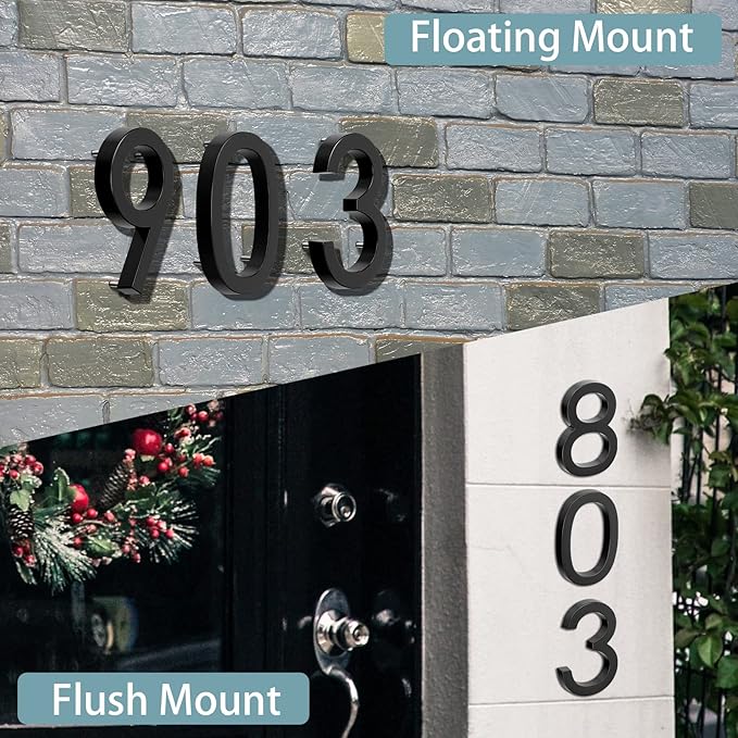 6" Floating Stainless Steel Address House Number, Modern Metal Anti-Rust House Numbers with Nail Kits for Door Garden Mailbox Decor Visibility Signage (3)