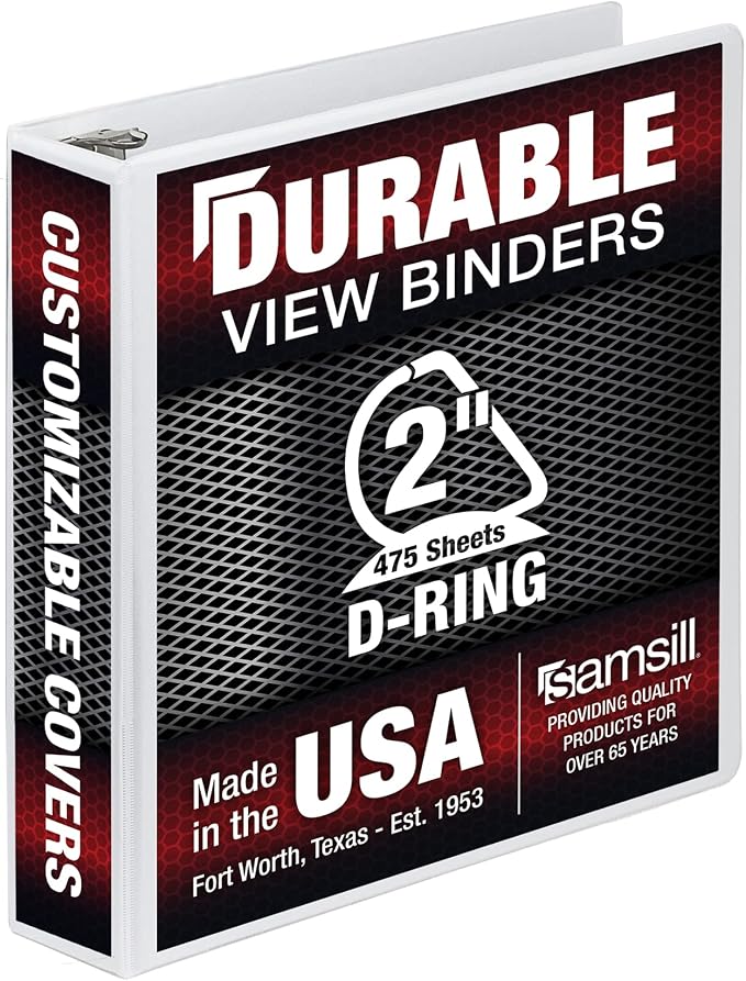 Samsill Durable 2 inch 3 Ring Binder, D Ring Binder, 100% Recycled Chipboard, White, Pallet of 384 Binders in 32 Cartons