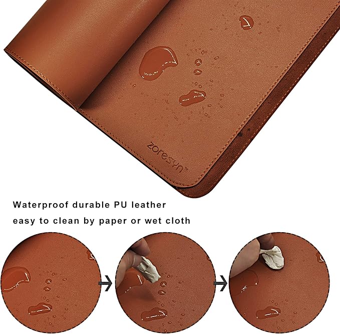 ZORESYN Light Brown Desk Mat 55"x24" Extra Large – PU Leather Desk Pad Protector for Dual Monitors, Waterproof Office Desk Mat for Keyboard & Mouse, Non-Slip Large Mouse Pad for Computer, Home Office