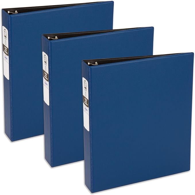 Avery® Standard 3 Ring Binder, 1-1/2" Round Rings, 3 Blue Binders | For School and Everyday Organization, Fully Adhered Tear-Resistant Cover, Back-Mounted Lay-Flat Rings, Interior Clear Pockets