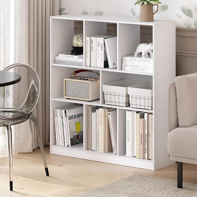 Furinno DALY Book Shelf, 8-Cube Bookshelf, Horizontal Cube Storage Organizer Bookcase, 10.9 x 35.4 x 39.4, for Living Room, Bedroom, Home Office, White