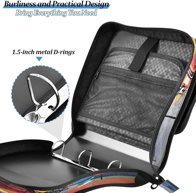 ALAZA Zipper Binder 3 Ring Baseball with Baseball Glove Binder Organizer with Zipper and Shoulder Strap Large Capacity Multi-Pocket Trapper Keeper File Folder for Office Supplies