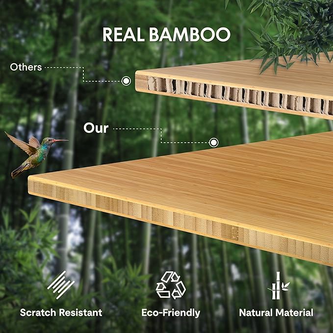 FLEXISPOT EN1 Bamboo Standing Desk, 55 x 28 Inches Whole-Piece Electric Height Adjustable Desk for Home Office (Black Frame + Bamboo Curved Desktop, 2 Packages)