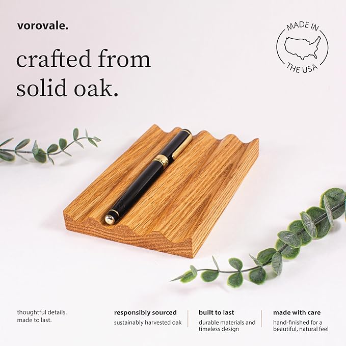 Solid Oak Pen Tray, Minimalist Desk Organizer, Natural Wood Pen Holder with Rounded Wavy Channel, Handcrafted Office Accessory