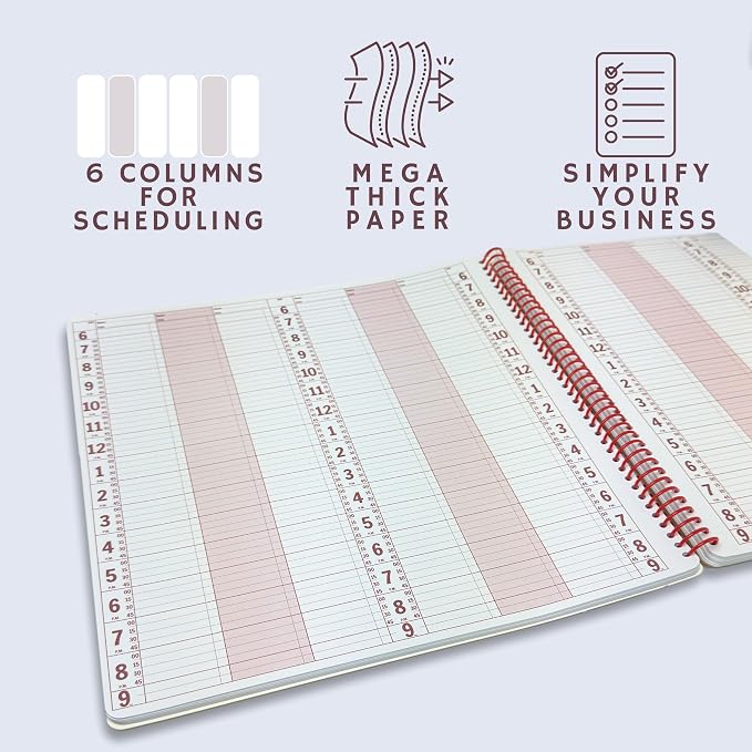 Portage Notebooks Appointment Book - Large 12.75" x 13.5" Undated Planner for Daily Scheduling - 6 Column Professional Daily Planner Undated for Office, Home, or Salon Use