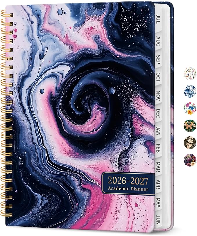 Taja Planner 2026-2027, Jul 2026-Jun 2027 Monthly & Weekly Calendar Planner | 6.3" x 8.5", Hardcover Academic Calendar, Teacher Student Agenda Book with Tabs, School Office Supplies, Pink Vortex