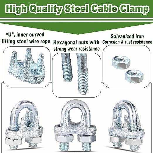30 PCS 1/8 Inch Wire Rope Clamps, M3 Heavy Duty Galvanized Wire Cable Clamps for Tent Ropes, Boat, Clotheslines, U-Bolt Saddle Fasteners for Secure Connections