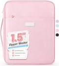 Sooez Zipper Binder Bag, 1.5 Inch Binders 3 Ring O-Ring, 5-Tab Dividers | Expanding File Folder, 650-Sheet Capacity Paper Organizer, Cute Organizer Storage for Student School Classroom Supplies, Pink