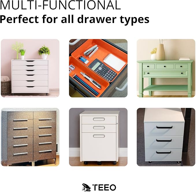 Teeo - Drawer Dividers Organizers - Makeup Trays for Vanity - Drawers Organizer - Office Drawer Organizer - Home Office Desk Cosmetic Bins Dividers Box Compartment Organization - Pack of 5, Orange