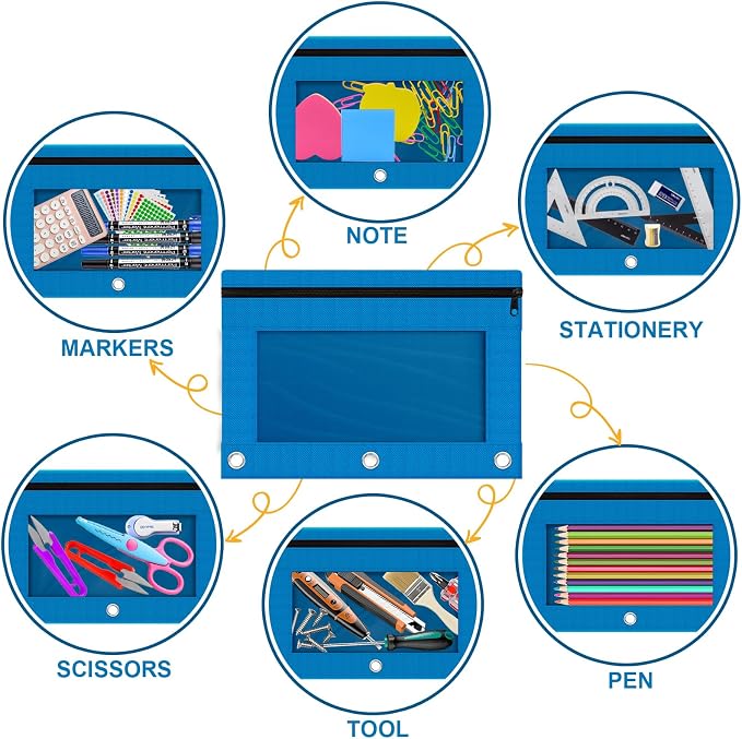 Officygnet 63 Pcs Pencil Pouch for 3 Ring Binder, Bulk Pencil Case Pouch with Clear Window, Pencil Bags with Smooth Zipper, Pencil Pouch for School Office Classroom Supplies(7 Color)
