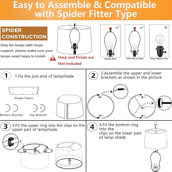 White Texture Lamp Shade Drum Lampshades Replacemnt for Table Lamps Floor Lamps-11"Top × 13" Bottom × 10" High(Spider),Modern Table Lamps Lights for Room-Required Assembly-By GO&SO
