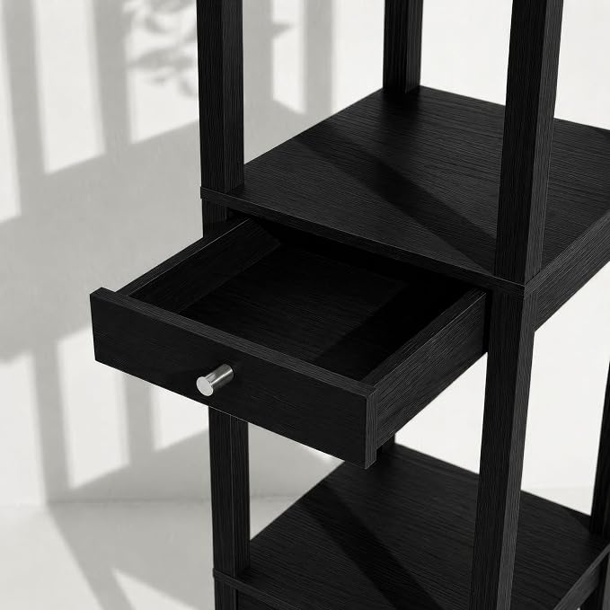 Brightech Maxwell Drawer Edition - Modern Shelf Floor Lamp with Drawer - Corner Display Floor Lamps with Shelves for Living Room, Bedroom and Office - Black