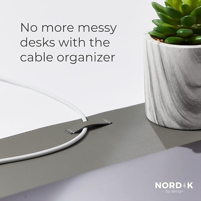 Nordik Leather Desk Mat - Alaskan Gray - Large Leather Desk Pad (35x17 in) | Premium Vegan Leather Desk Pad with Cable Organizer, Giftable, Extended Waterproof Mouse Mat, Non-Slip Desk Pad Protector