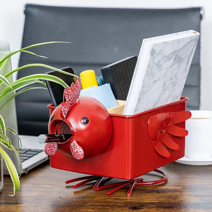 Desk Organizer, 1-5 Module Compartments - Storage for Stationery Supplies, Accessories, brushes - Home, Office, School, Dorm, Studio - Build in Pen & Pencil Holder (Red Rooster)
